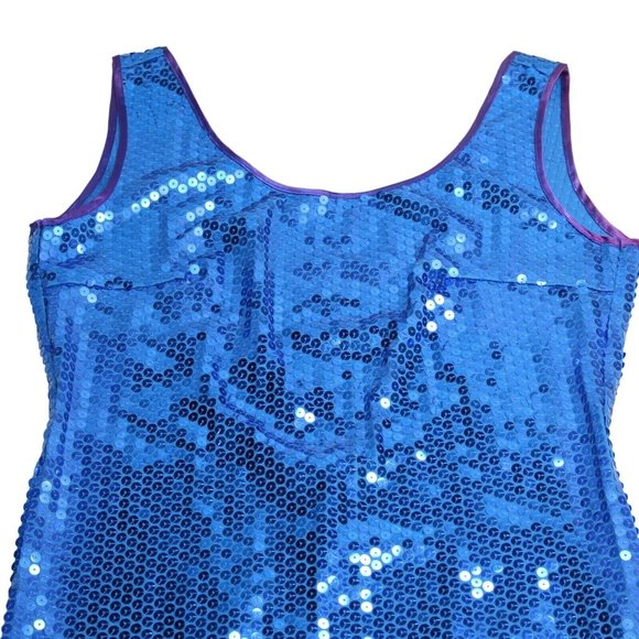 Claudine Bueche Sz 14 Blue Sequin Bling Scoop Open Back Sleeveless Formal Dress - Picture 5 of 6
